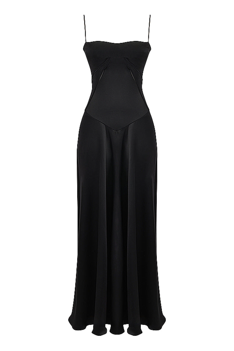 Anabella Black Lace-Up Maxi Dress