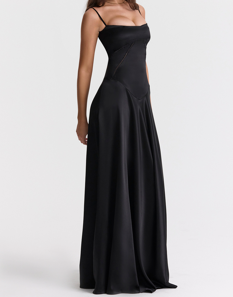 Anabella Black Lace-Up Maxi Dress